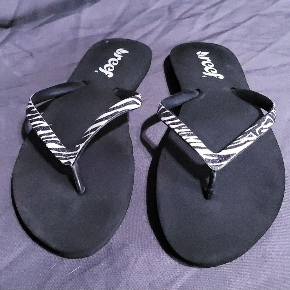 Reef Stargazer Luxe Black Zebra Thong Sandal Womens 6